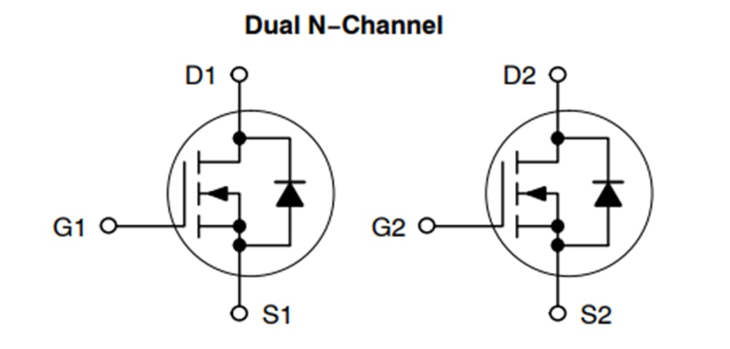 Schaltplan - onsemi NVMFD6H852NL 25-A-Automotive-Leistungs-MOSFET mit 80 V