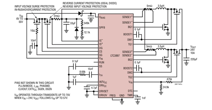 Applikations-Schaltungsdiagramm - Analog Devices Inc. LTC3897 PolyPhase™-Synchron-Aufwärtsregler