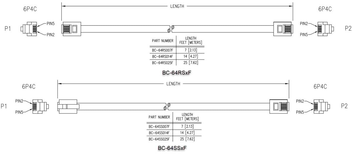 Technische Zeichnung - Bel BC-64 RJ11-Patchkabel