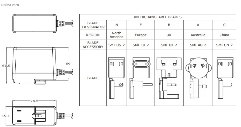 Technische Zeichnung - CUI Inc SMI36 AC/DC-Netzteile