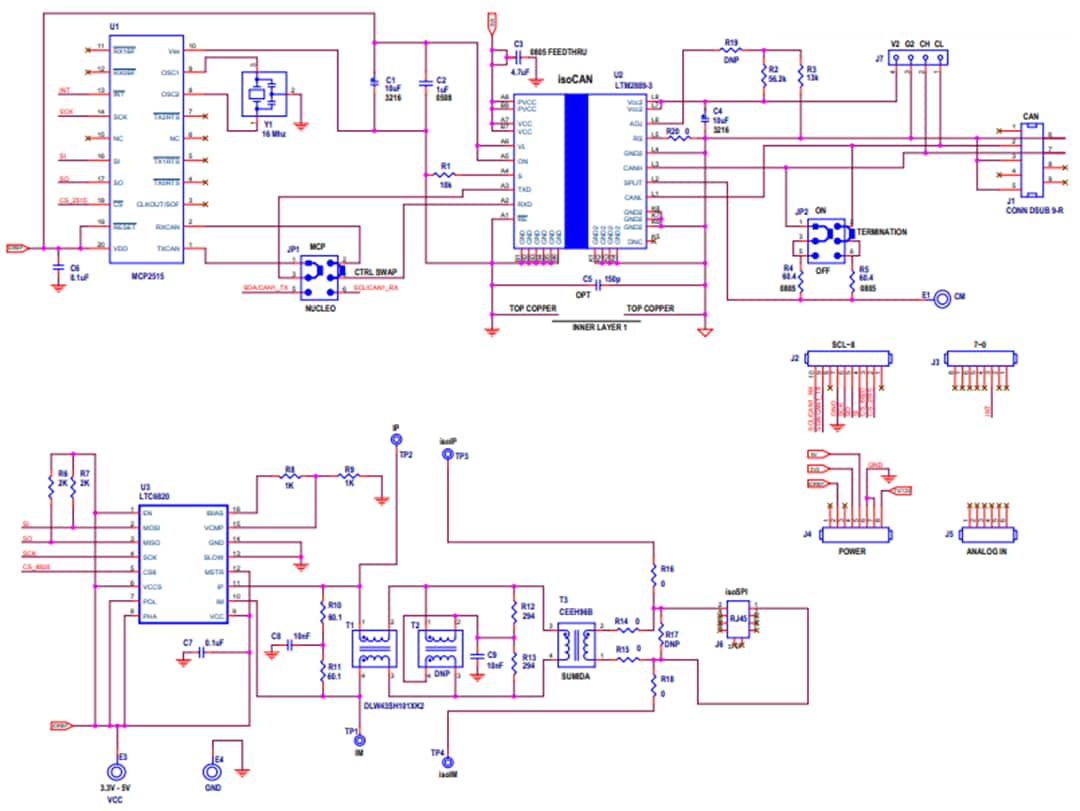 Schaltplan - Analog Devices Inc. DC2617A isoSPI™-/isoCAN-Arduino Shield