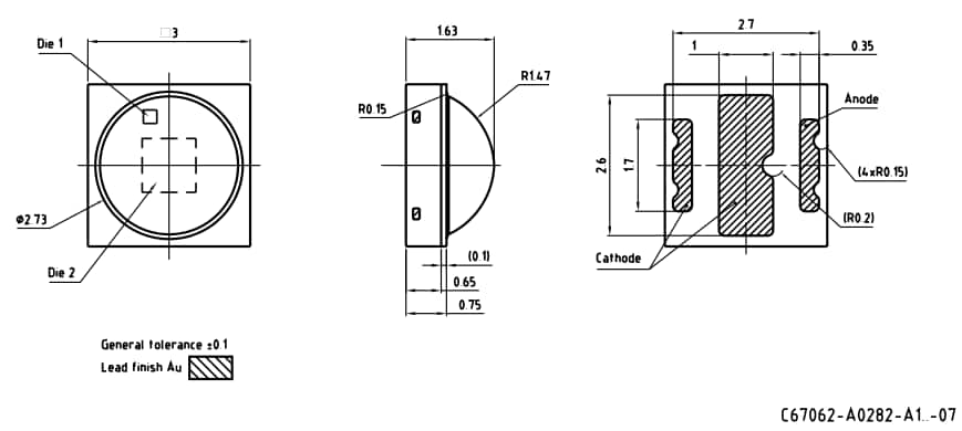 Technische Zeichnung - ams OSRAM OSCONIQ® P 3030 Keramik-LEDs