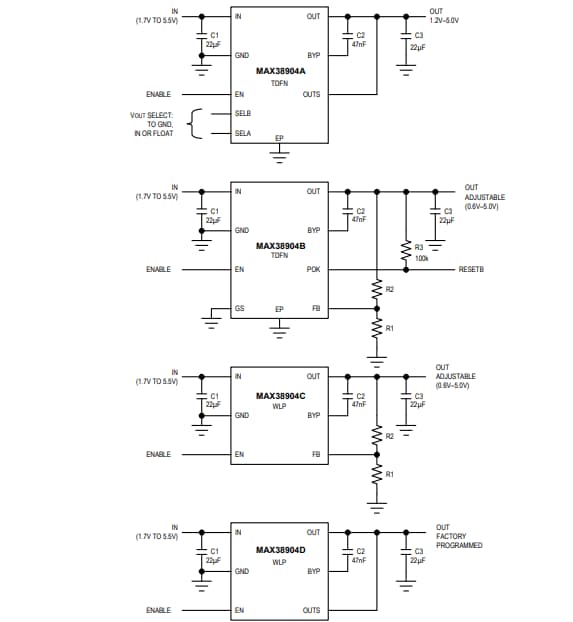 Applikations-Schaltungsdiagramm - Analog Devices / Maxim Integrated MAX38904A/B/C/D Linearregler
