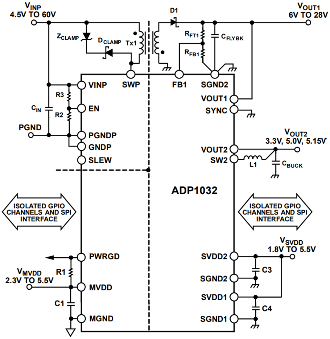Applikations-Schaltungsdiagramm - Analog Devices Inc. ADP1032 Mikropower-Managementeinheiten (PMUs)