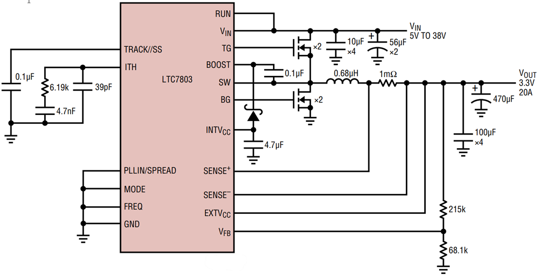 Applikations-Schaltungsdiagramm - Analog Devices Inc. LTC7803 Synchrone Abwärtsregler