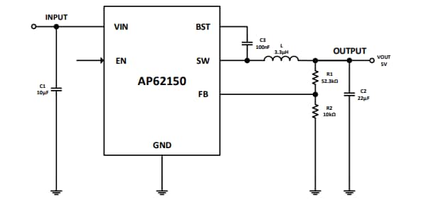 Applikations-Schaltungsdiagramm - Diodes Incorporated AP62150 Synchroner Abwärtswandler