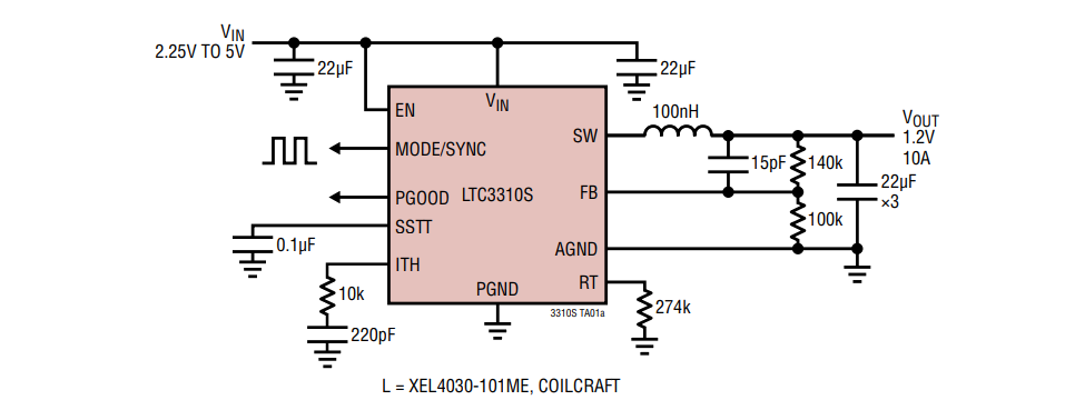 Applikations-Schaltungsdiagramm - Analog Devices Inc. LTC3310S Synchroner Abwärts-Silent Switcher® 2