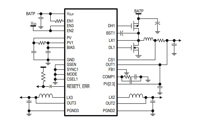 Schaltplan - Analog Devices Inc. MAX20028 Integrierter Leistungsmanagement-Schaltkreis
