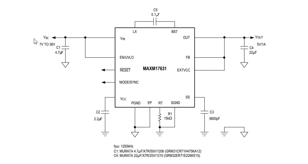 Applikations-Schaltungsdiagramm - Analog Devices Inc. MAXM17630, MAXM17631 und MAXM17632 Leistungsmodule