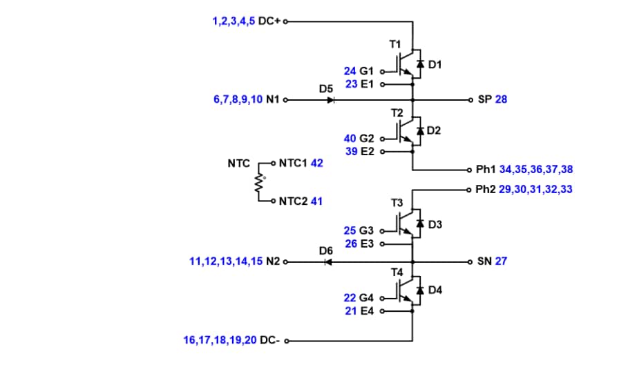 Schaltplan - onsemi Drei-Stufen-NPC-Q2Pack- und Q2BOOST-Module