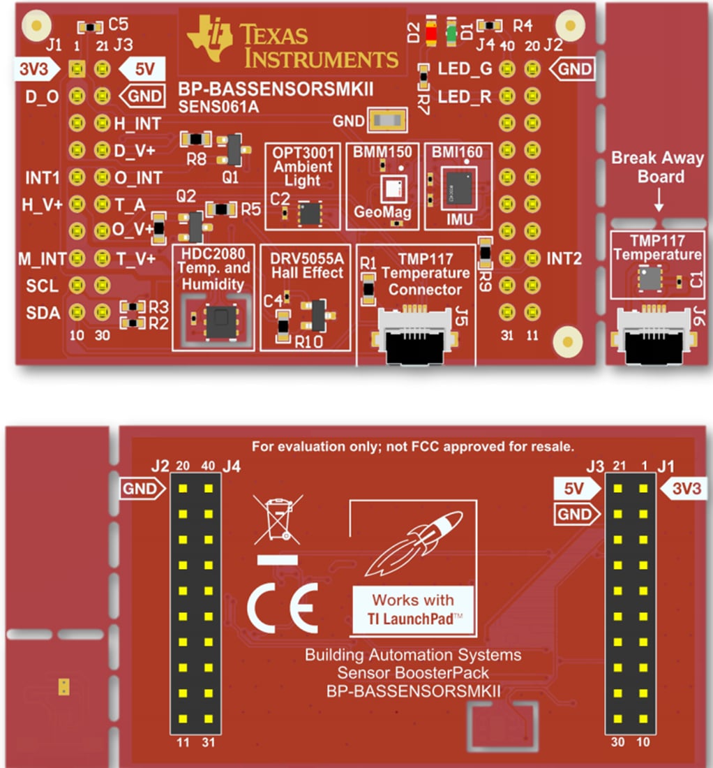 Technische Zeichnung - Texas Instruments BP-BASSENSORSMKII BoosterPack Plug-in Module