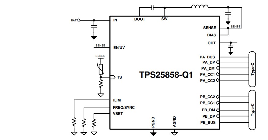 Schaltplan - Texas Instruments TPS25858-Q1 USB-Type-C®-Ladeanschluss-Controller