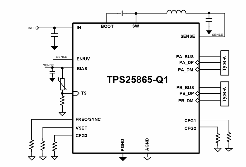 Schaltplan - Texas Instruments TPS2586x-Q1 USB-Typ-A-Ladeanschluss-Controller