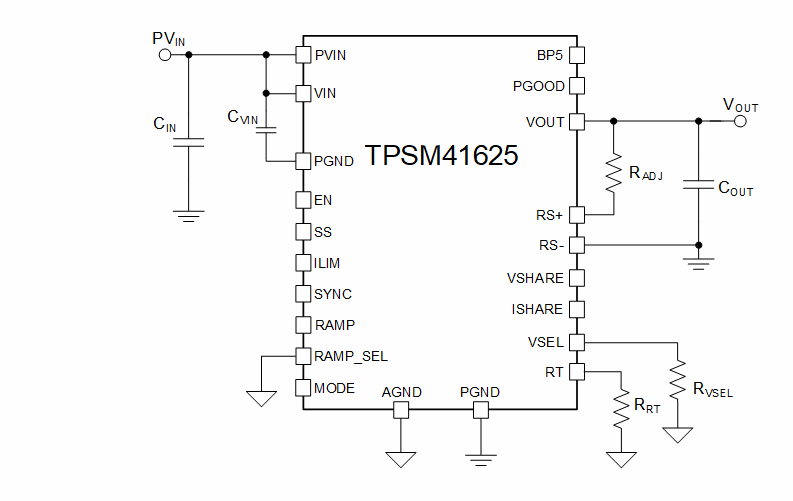 Schaltplan - Texas Instruments TPSM41625 stapelbares Leistungsmodul