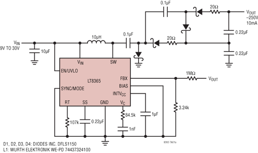 Applikations-Schaltungsdiagramm - Analog Devices Inc. LT8365 Aufwärts-/SEPIC-/invertierender Wandler mit niedrigem IQ