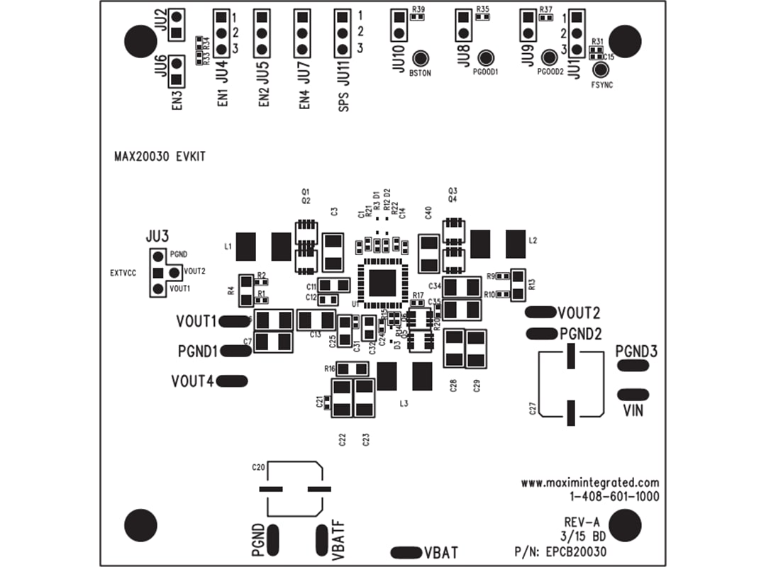 Technische Zeichnung - Analog Devices Inc. MAX20030EVKIT Evaluierungskit