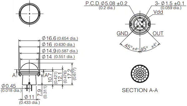 Technische Zeichnung - Panasonic EKMB und EKMC Ultra-Slight-PaPIR-Bewegungssensoren