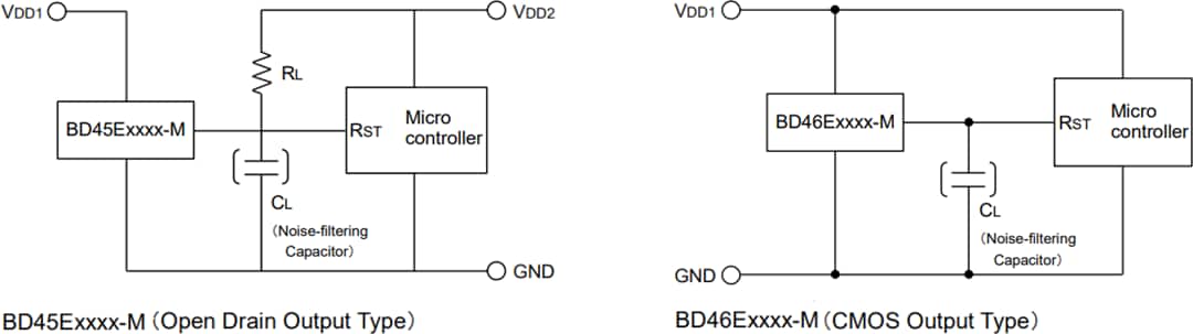 Applikations-Schaltungsdiagramm - ROHM Semiconductor BD45 und BD46 Automotive-Spannungsdetektor-ICs