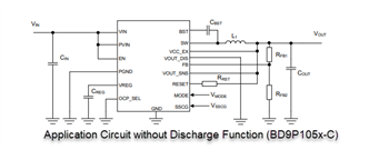 Applikations-Schaltungsdiagramm - ROHM Semiconductor BD9P-Baureihe Einzel-DC/DC-Abwärtswandler mit 2,2 MHz