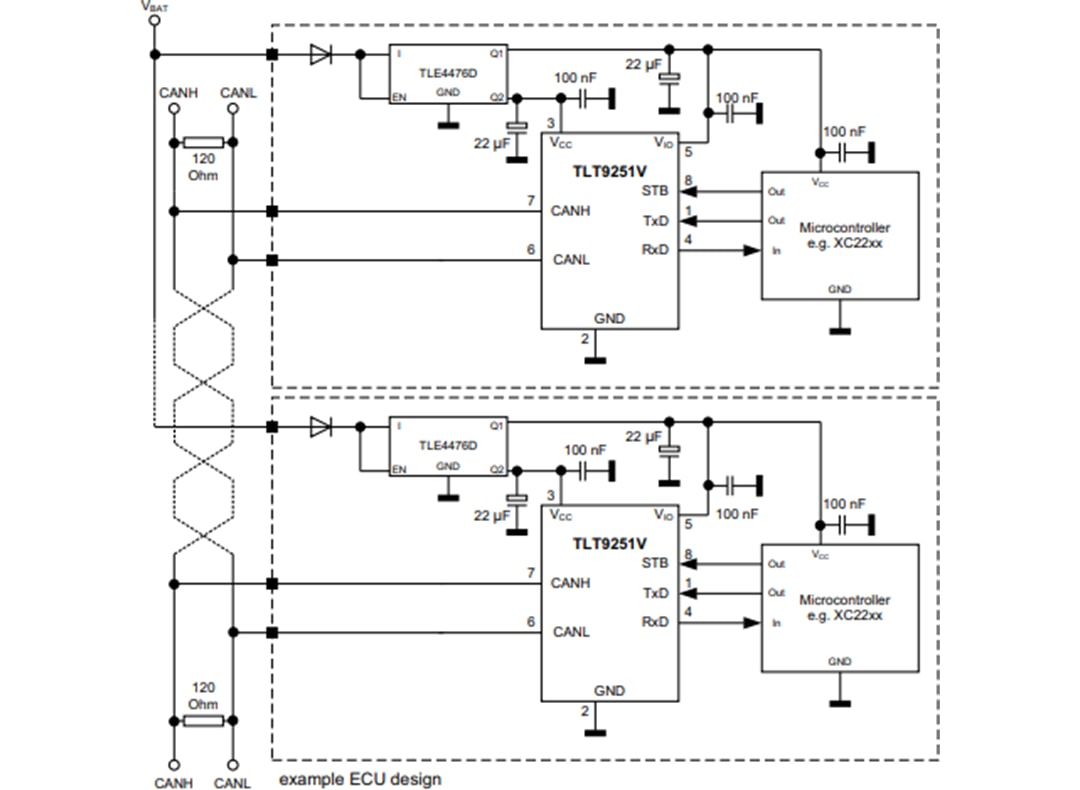 Applikations-Schaltungsdiagramm - Infineon Technologies TLT9251VLE Hochgeschwindigkeits-CAN-FD-Transceiver
