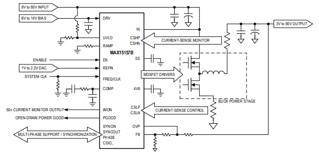 Applikations-Schaltungsdiagramm - Analog Devices Inc. MAX15157 60-V-Strommodus-Abwärtsregler