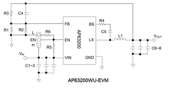Schaltplan - Diodes Incorporated AP6320x Evaluierungsboards
