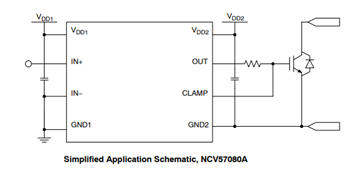 Applikations-Schaltungsdiagramm - onsemi NCV57080 Isolierte Hochstrom-Gate-Treiber