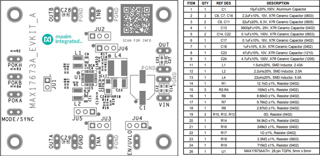 Technische Zeichnung - Analog Devices Inc. MAX17673AEVKIT Evaluierungskit