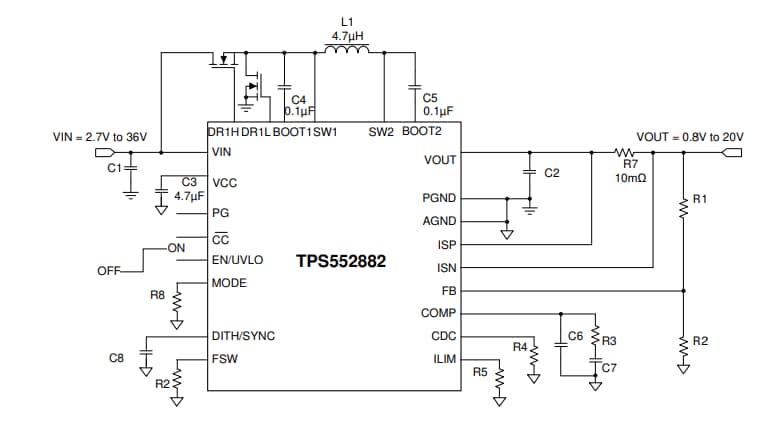 Applikations-Schaltungsdiagramm - Texas Instruments TPS552882/TPS552882-Q1 Auf-/Abwärtswandler