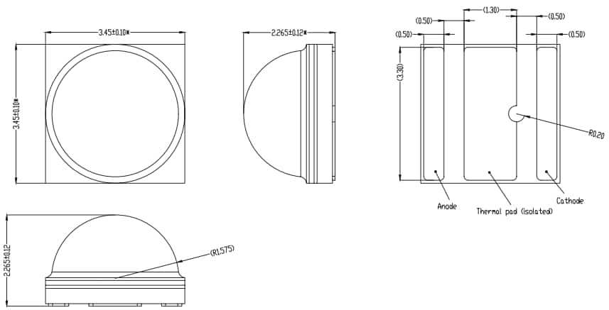 Technische Zeichnung - Lumileds LUXEON HL2X Hochleistungs-Emitter