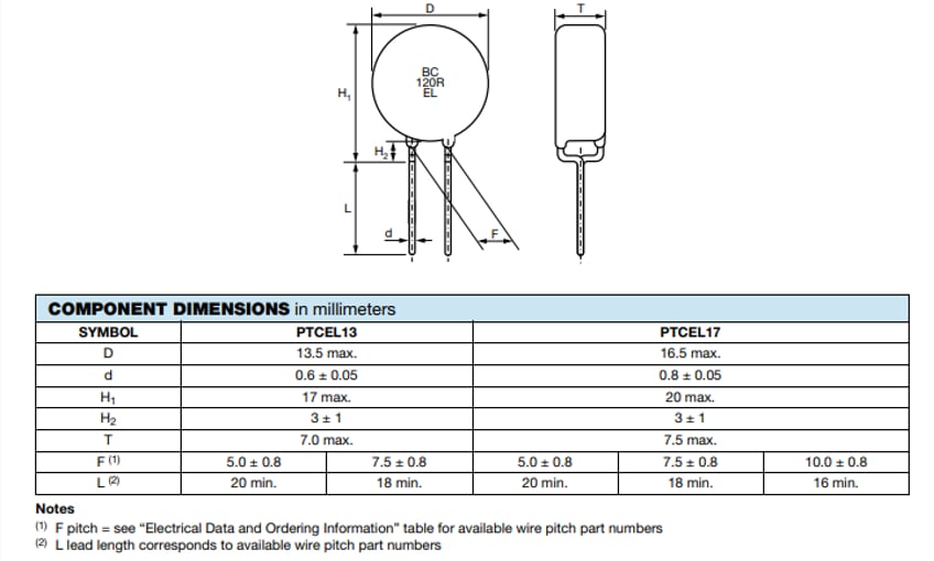 Vishay / BC Components PTCEL Einschaltstrom-begrenzende PTC-Thermistoren
