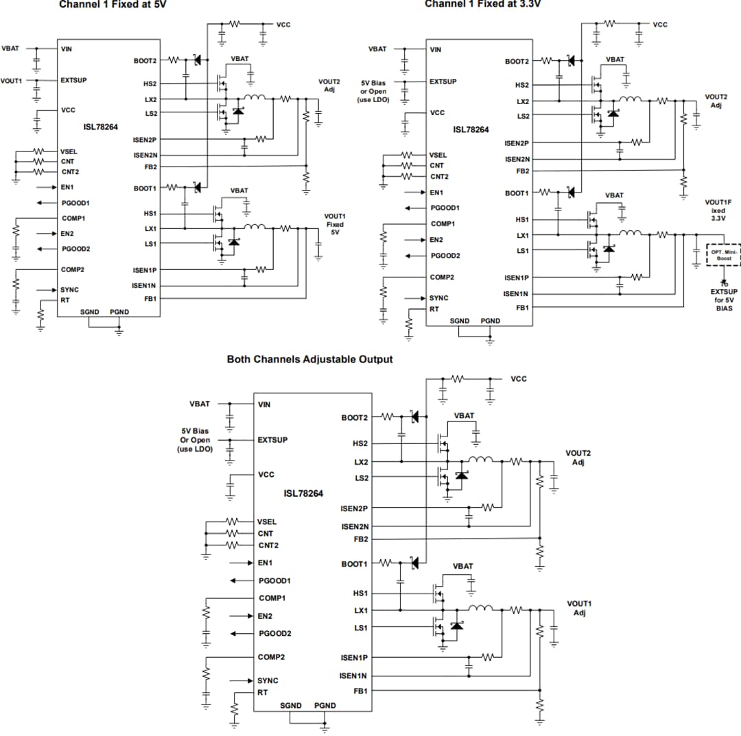 Applikations-Schaltungsdiagramm - Renesas Electronics ISL78264 Synchroner Dual-Buck-Controller