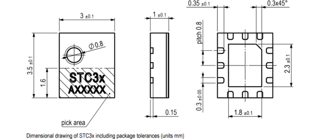 Technische Zeichnung - Sensirion STC31-C Wärmeleitfähigkeitssensor für CO2
