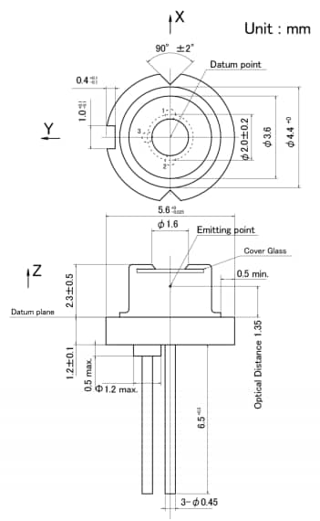 Technische Zeichnung - ROHM Semiconductor Rote Einzelmodus-Laserdioden