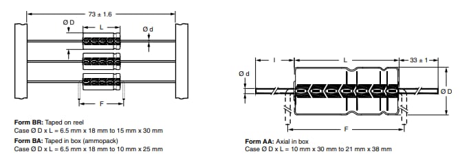 Tabelle - Vishay / BC Components 125ALS Axiale Aluminium-Elektrolytkondensatoren