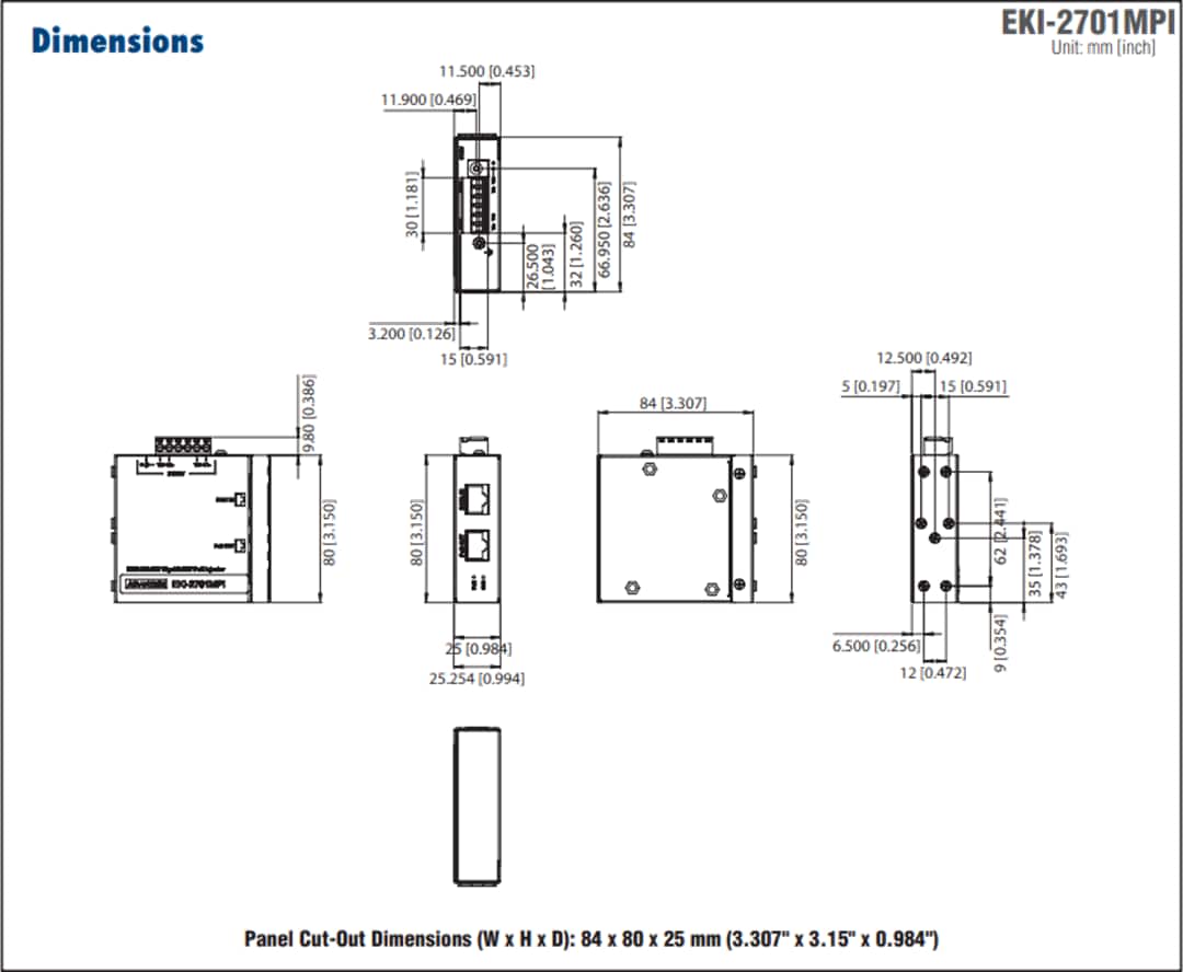 Technische Zeichnung - Advantech EKI-2701MPI Injektor und EKI-2701MPI-R Extender