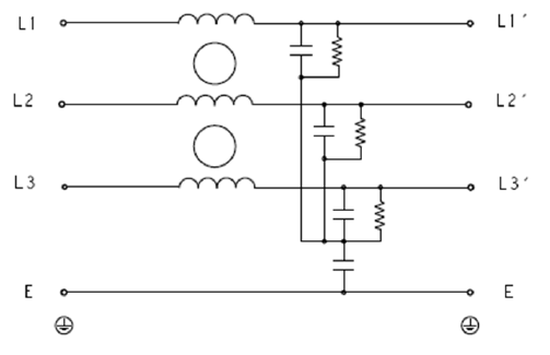 Applikations-Schaltungsdiagramm - TE Connectivity KEB und KES Dreiphasen-Universal-EMI-Filter
