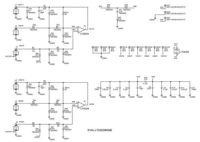 Schaltplan - Analog Devices Inc. EVAL-LTC6229MS8E Evaluierungsboard