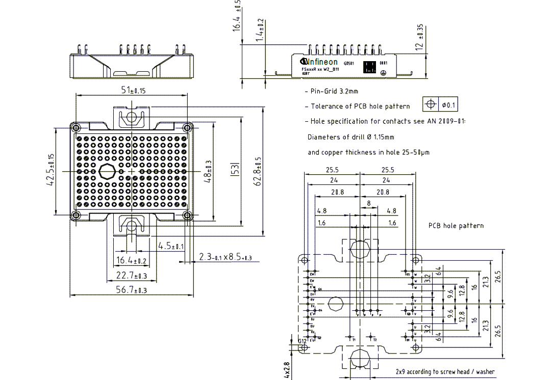 Technische Zeichnung - Infineon Technologies FS50R12W2T7 und FS75R12W2T7 EasyPACK™ IGBT-Module