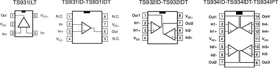 Technische Zeichnung - STMicroelectronics TS931/A/B, TS932/A/B und TS934/A/B Operationsverstärker