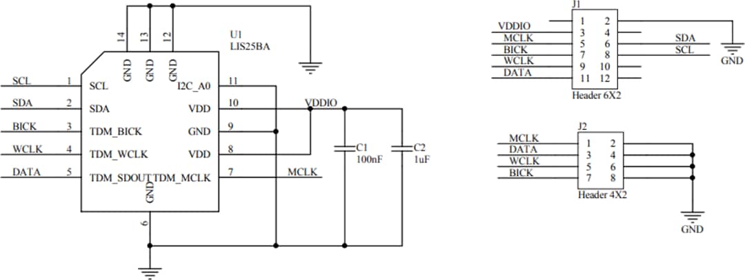 Schaltplan - STMicroelectronics STEVAL-MKI211V1K 3D-Beschleunigungsmesser-Sensor-Kit