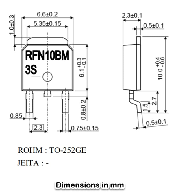 Technische Zeichnung - ROHM Semiconductor RFN10BGE3STL Superschnelle Freilaufdiode