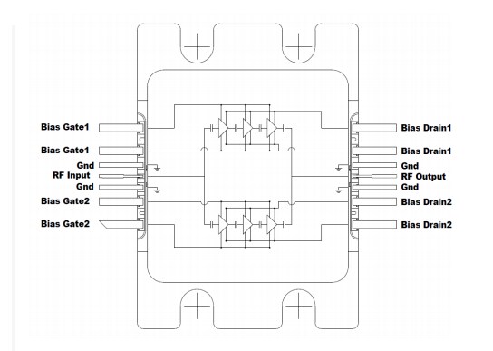 Technische Zeichnung - MACOM CMPA1C1D080F 90-W-GaN-MMIC-Leistungsverstärker