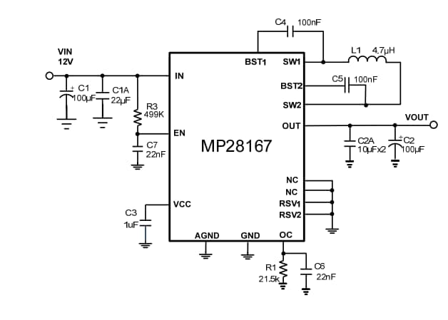 Application Circuit Diagram - Monolithic Power Systems (MPS) MP28167GQ Integrated Buck-Boost Converters