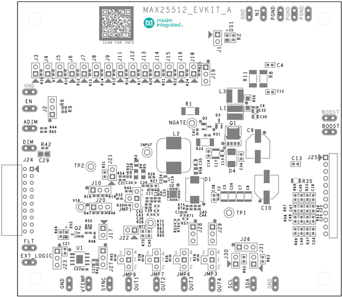 Technische Zeichnung - Analog Devices / Maxim Integrated MAX25512EVKIT LED-Treiber-Evaluierungskit