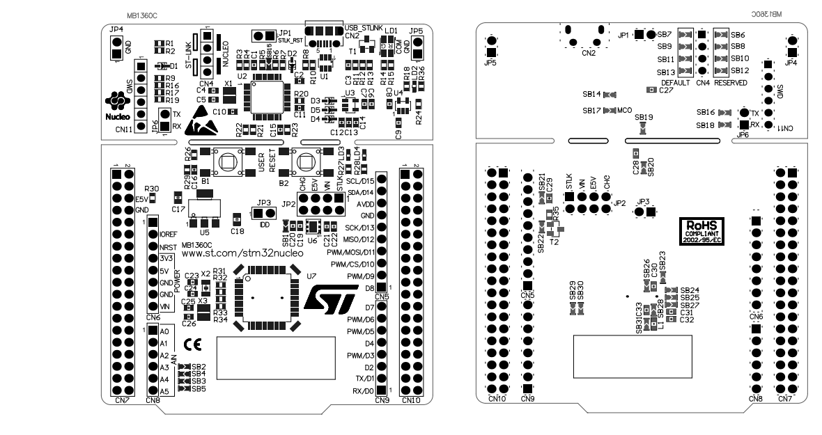 Technische Zeichnung - STMicroelectronics NUCLEO-G0B1RE STM32 Nucleo-64-Development Board