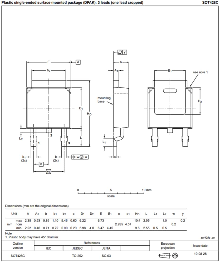 Technische Zeichnung - Nexperia MJD41C und MJD42C 6-A-Bipolartransistoren mit 100 V