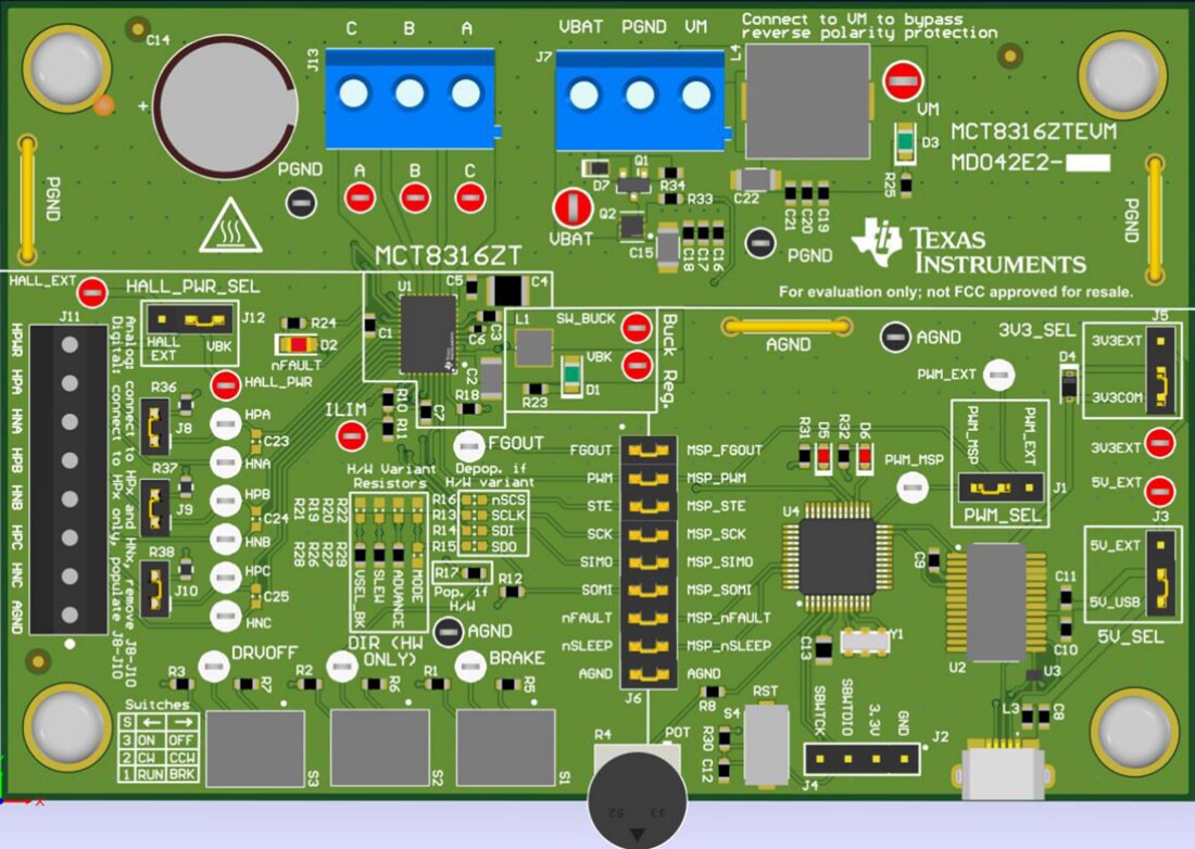 Technische Zeichnung - Texas Instruments MCT8316ZTEVM Treiber-Evaluierungsmodul (EVM)