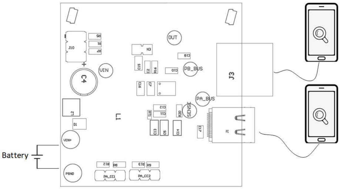 Technische Zeichnung - Texas Instruments TPS25869Q1EVM-163 Evaluierungsmodul (EVM)
