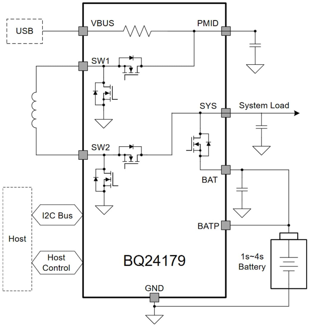 Schaltplan - Texas Instruments bq24179 Buck-Boost-Ladegerät